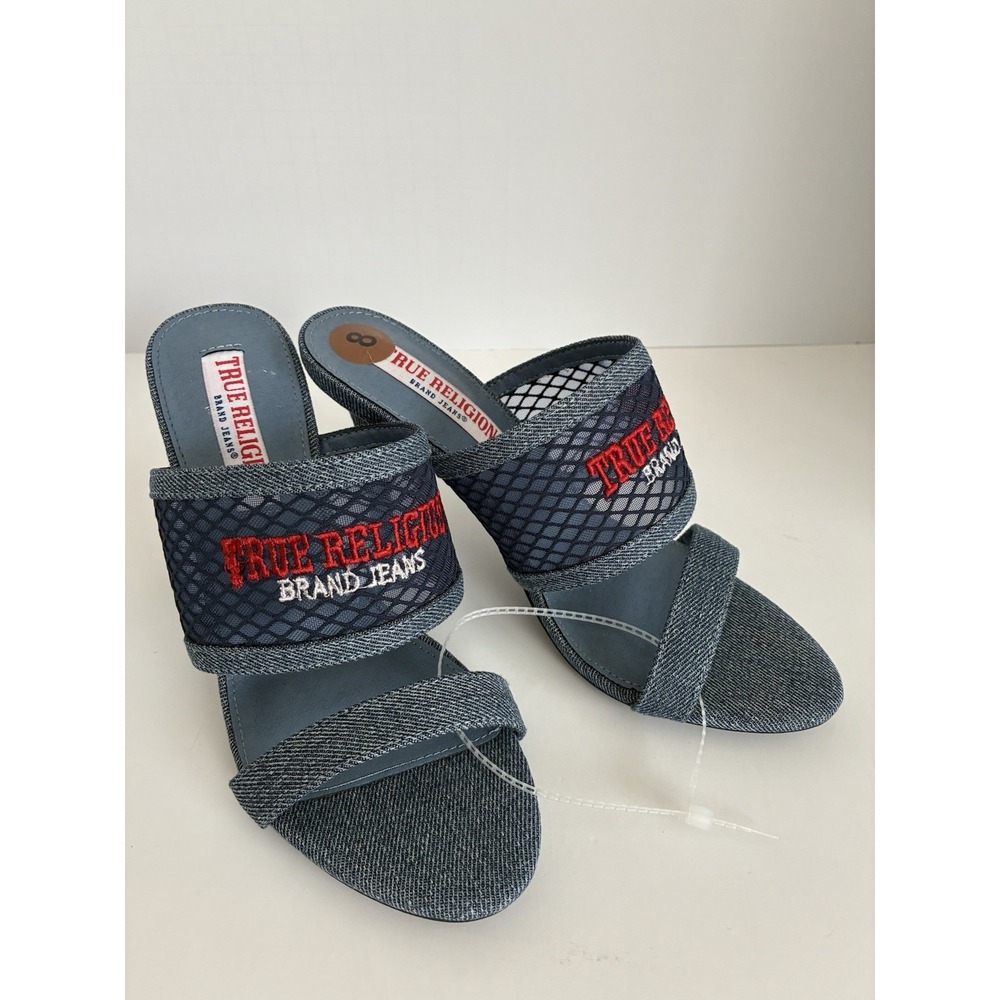 TRU RELIGION~ Denim Blue Mesh Slip On Heel~ Women's Size 8 NWOB